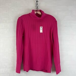 Talbots Ribbed Turtleneck Sweater Pink Women’s Large Cotton Stretch Blend NWT